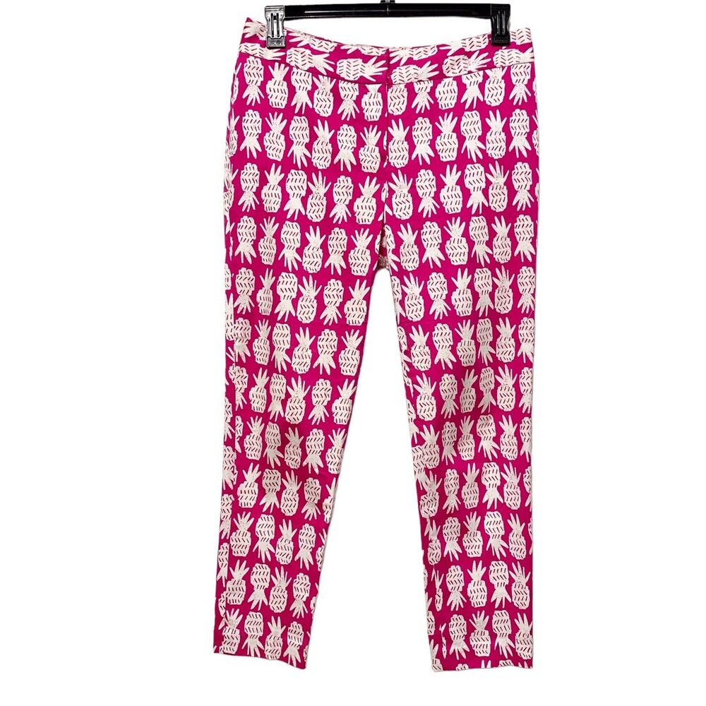 Pappagallo Pants Womens 8 Pink White Pineapple Print Ankle Stretch Slim Crop